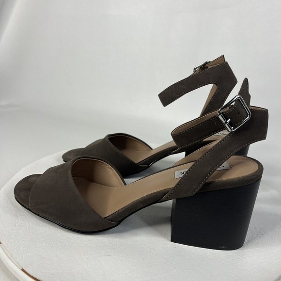 Steve Madden Womens Devlin Taupe Open Toe Suede Sandal Block Heel Ankle Strap 11 - Picture 8 of 13